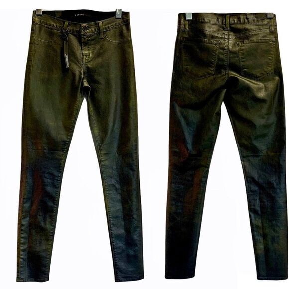J Brand Super Skinny Black Green Coated Jeans Sz25 - Picture 2 of 10